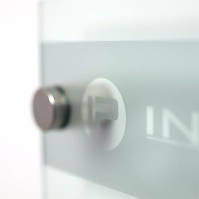 Frosted Logo Silicon Glass Close Up made from 3mm Acrylic and Face Printed