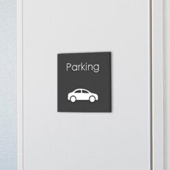 Acrylic Parking Sign - Amenity Sign with Icon - Arcturus Family - In Situ Close