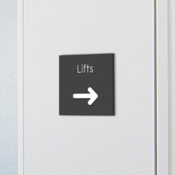 Acrylic Lifts Sign - Amenity Sign with Arrow - Arcturus Family - In Situ Close