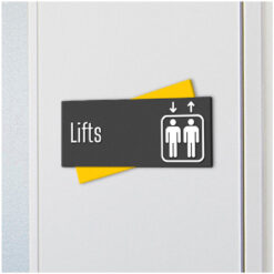 Acrylic Lifts Sign - Amenity Sign with Icon - Orion Family - In Situ Close