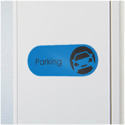 Acrylic Parking Sign - Amenity Sign with Icon - Pollux Family - In Situ Close