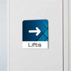 Acrylic Lifts Sign - Amenity Sign with Arrow - Atlas Family - In Situ Close