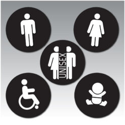 Acrylic Round Toilet Signs - Group - Sirius Family