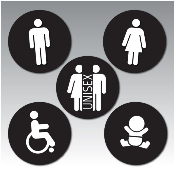 Acrylic Round Toilet Signs - Group - Sirius Family