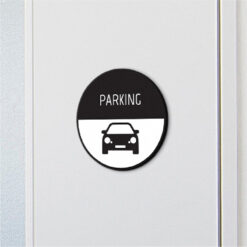 Acrylic Parking Sign - Amenity Sign with Icon - Sirius Family - In Situ Close