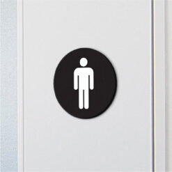 Acrylic Male Toilet Sign - Round - Sirius Family - In Situ Close