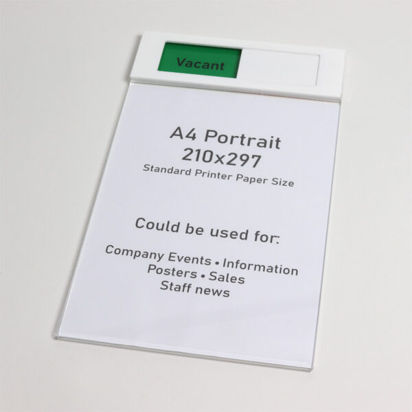Wall Mounted Poster Holder - A4 Portrait Poster Holder with Header - Vacancy Slider with Info